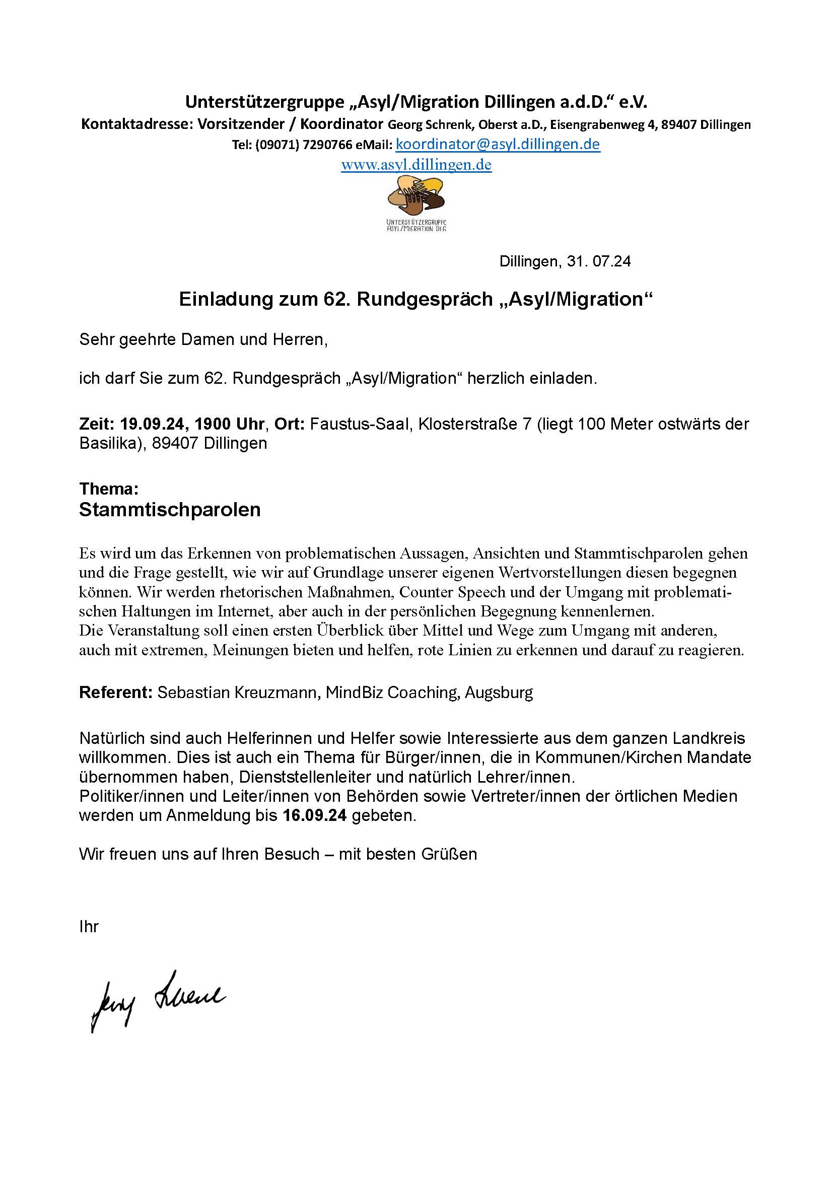 240731 Einladung 62. Rundgesprach