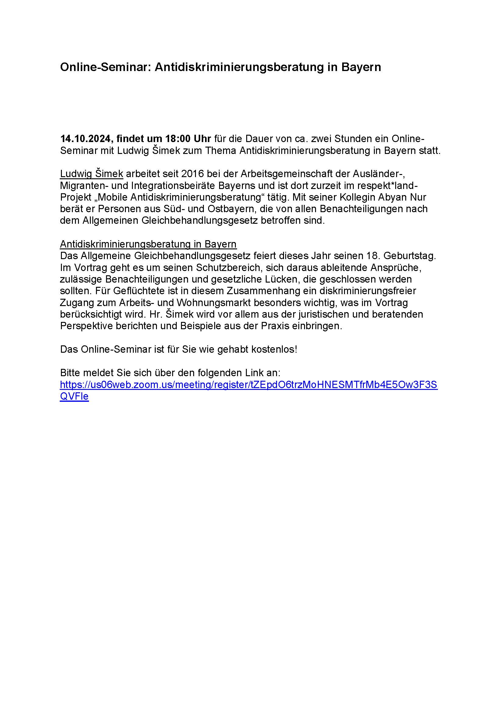 Anhang 6  Online Seminar Antidiskriminierungsberatung