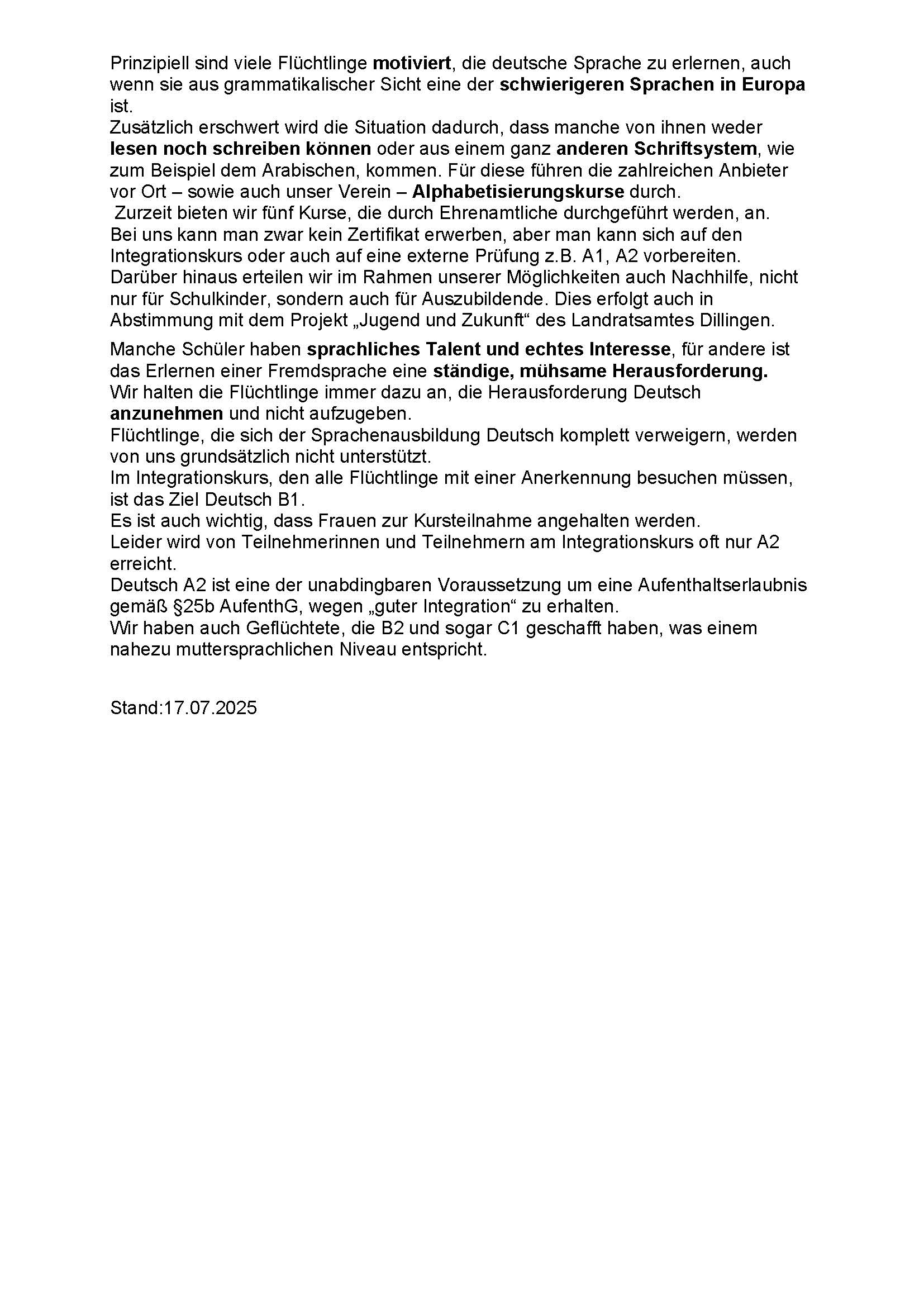 14 Wie gut lernen Dillinger Asylbewerber Deutsch
