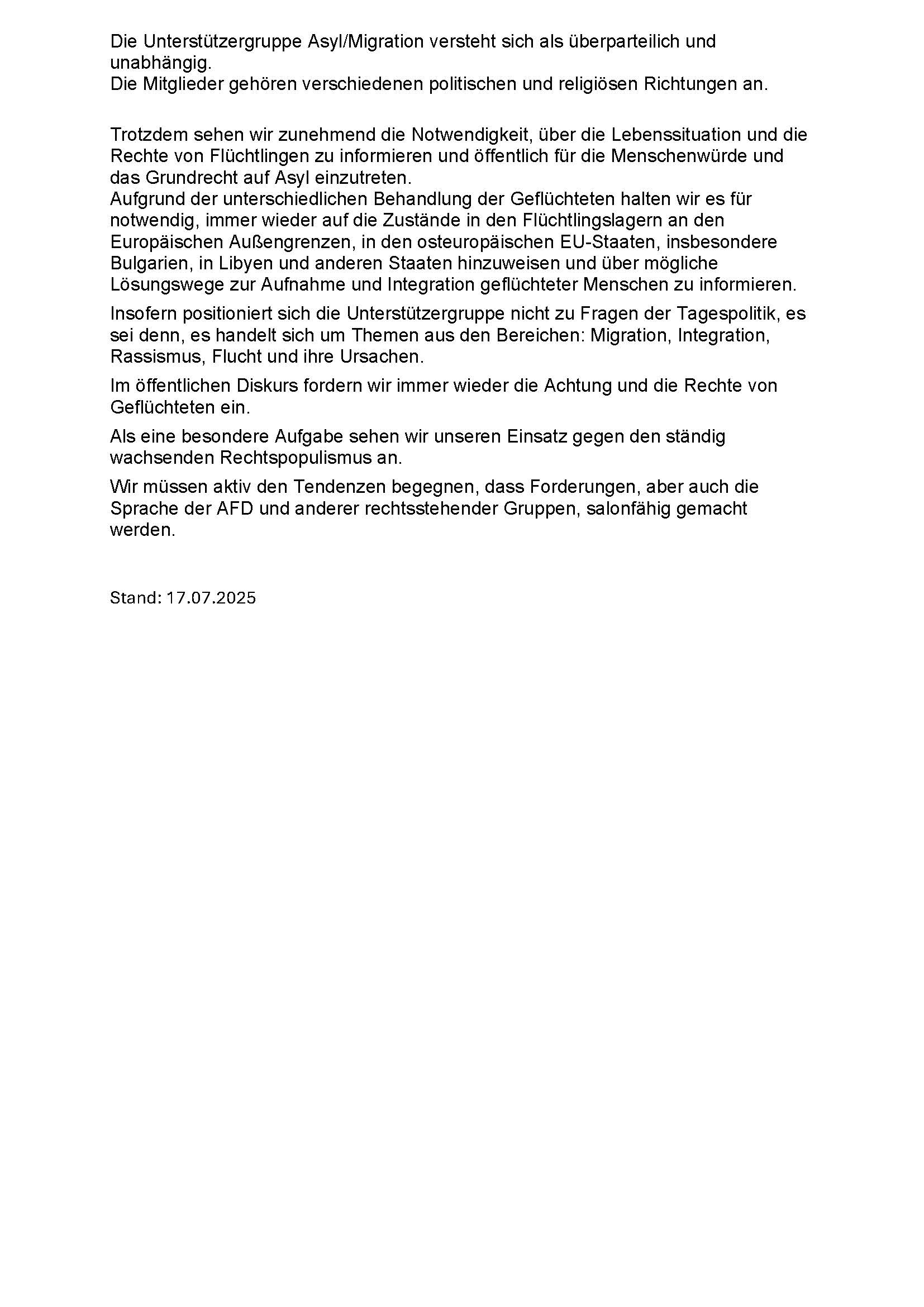 15 Warum aussert sich die Unterstutzergruppe AsylMigration zu politischen Fragen